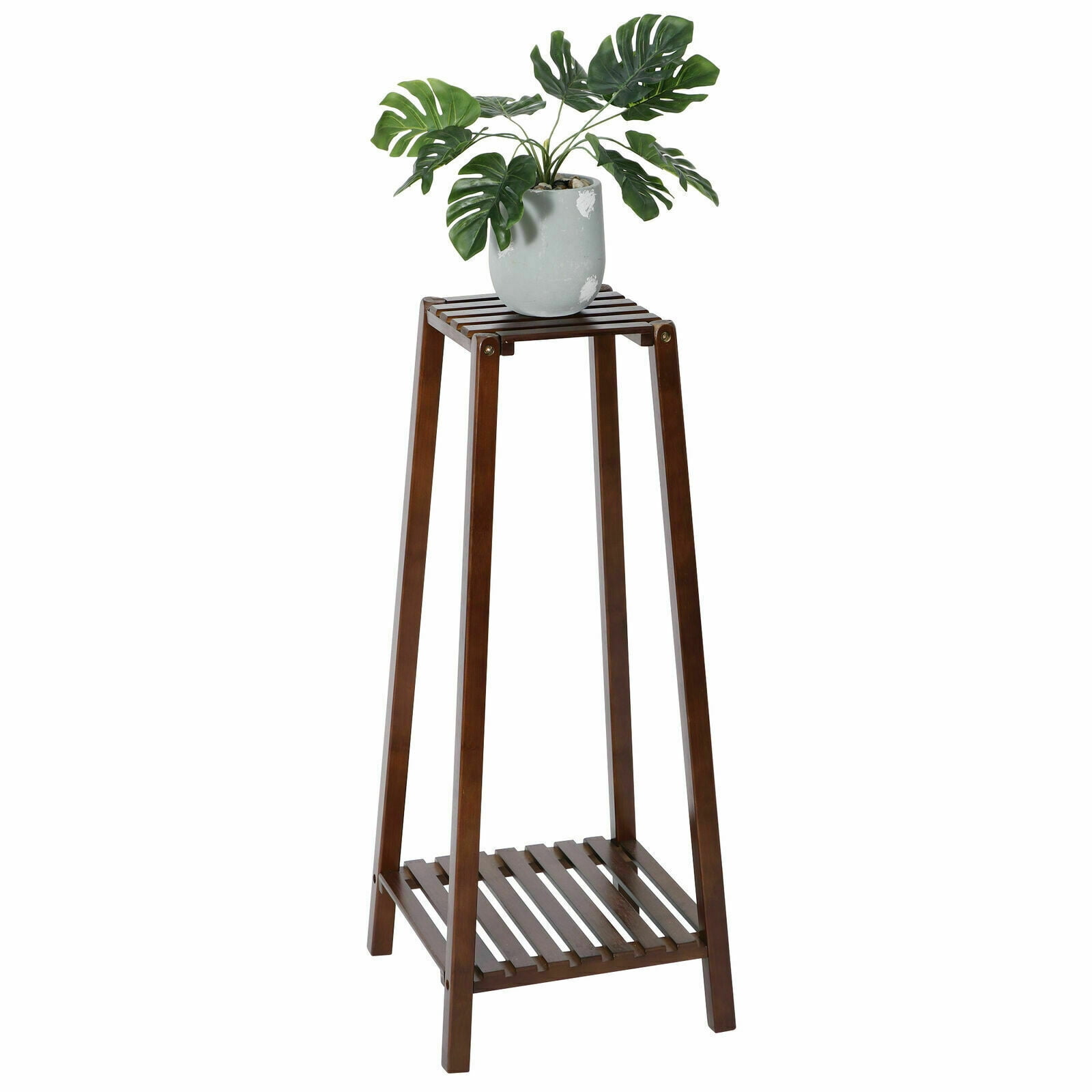 2Tier Bamboo Tall Plant Stand Rack Shelf Small Space Display Garden