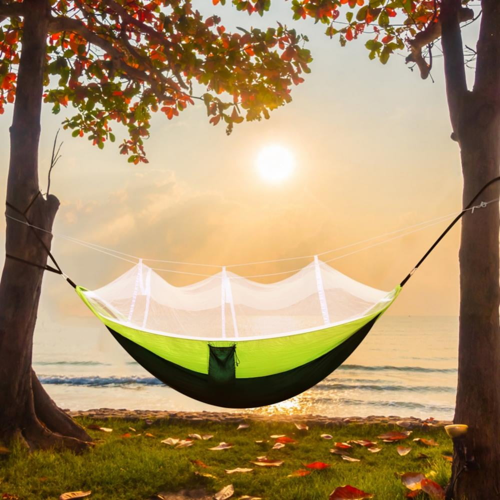 Camping Hammock with Mosquito Net & Hammock Tree Straps Lightweight Nylon Double Hammock Fabric