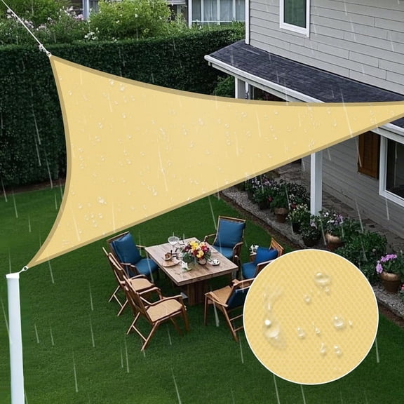 NAWAY Waterproof Sun Shade Sail 12'X12'X12' Triangular UV Resistant Rain Canopy, Curved Edges Shade Cloth for Outdoor Patio, Deck, Yard -Sand
