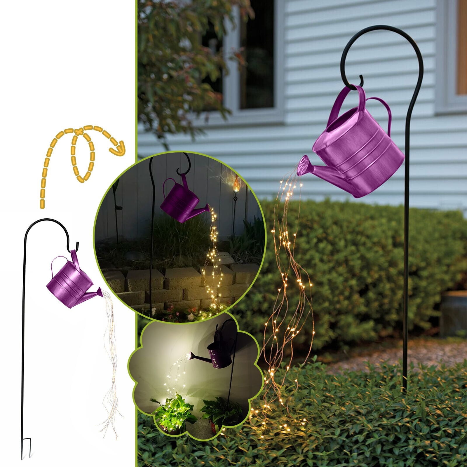 Floleo Star Shower Watering Can LED String Lights Garden Art Light Decoration Metal Waterproof