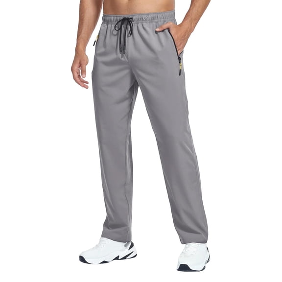 GSPCLAM Pants for Men Athletic Quick Dry Drawstring Pants for Hiking, Lightweight Straight Leg Pants with Zip Pockets Gray M