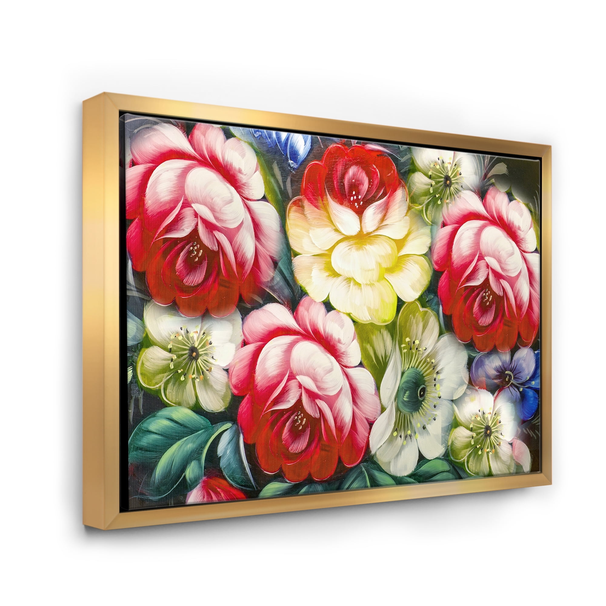 Designart 'Vintage VIbrant Yellow and Red Flower Still Life I' Traditional Framed Canvas Wall Art Print