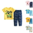 thumbnail image 2 of Boys Pajamas Little Big Boys Cartoon Pajamas Short Sleeves and Pants 2 Pieces Summer Pjs Set Kid Sleepwear, White, 2 of 3