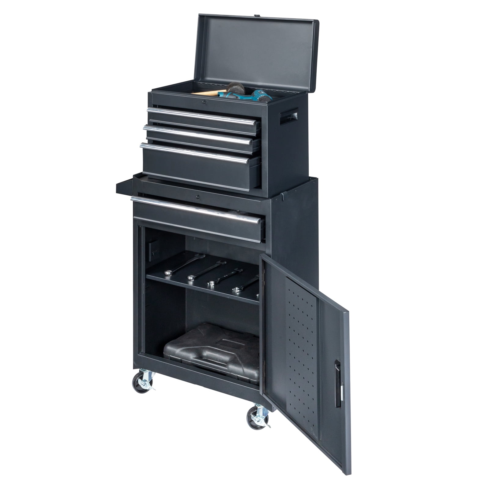 Gzxs 4-Drawer Rolling Tool Chest with Wheels, Tool Chest with Large Storage Cabinet and Adjustable Shelf, Portable Top Box with Locking System Tool Chest for Garage, Warehouse (Black)