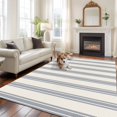 thumbnail image 3 of Blue Striped Large Area Rugs for Bedroom Living Room, Soft Non Slip Carpet Bedside Rug, Modern Stripes Farmhouse Rectangular Floor Cover Kitchen Accent Rug 5'x8' for Dining Room/Office, 3 of 9