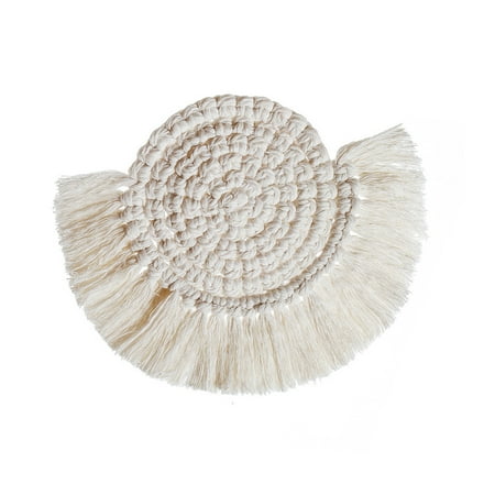 

Homemaxs 1pc Hand-woven Cup Placemat Coaster Cotton Thread Table Mat Coasters Heat Resistant For Home (14cm White)