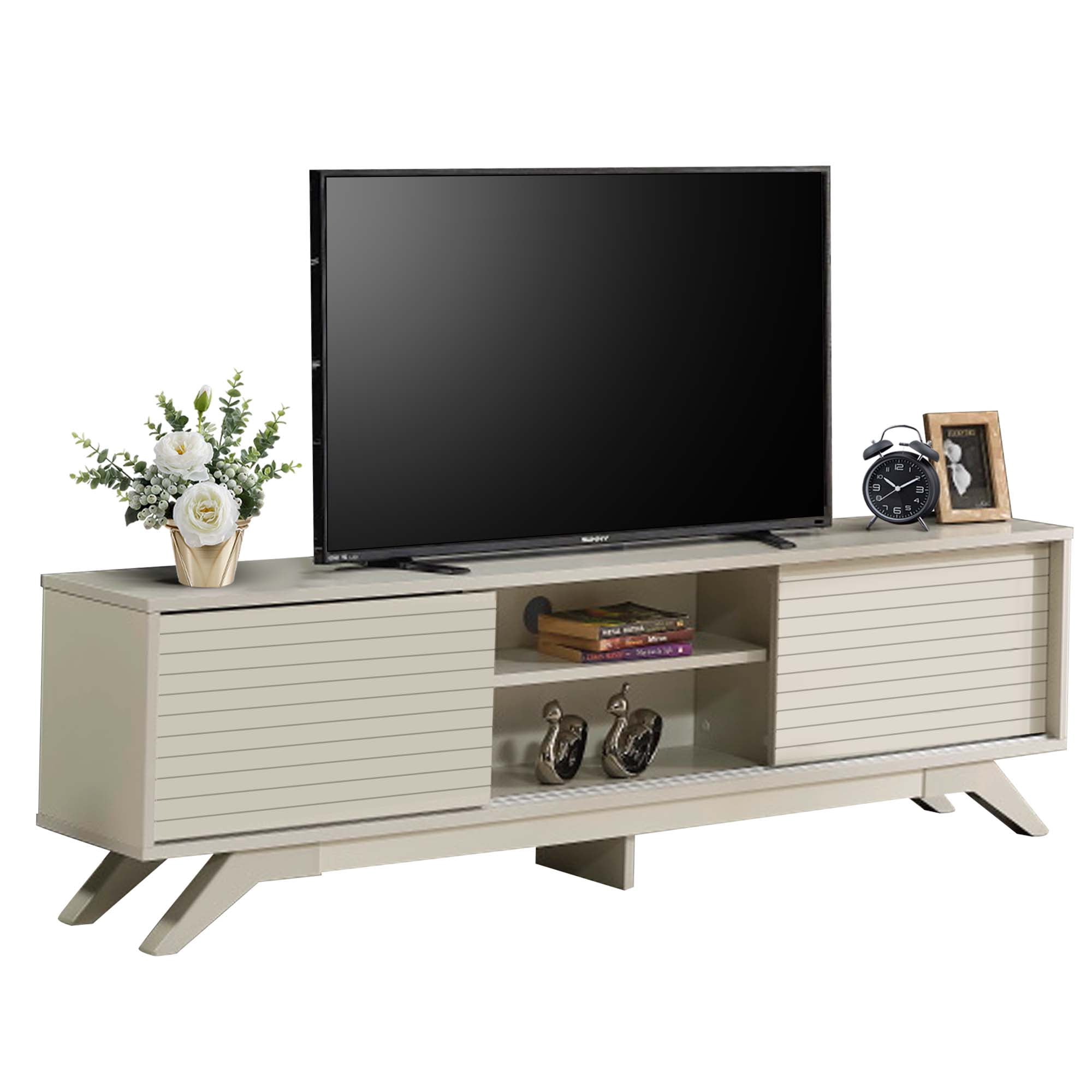 Aukfa Modern TV Stand for TVs up to 70" - TV Cabinet with 2 Sliding Door for living Room - Gray