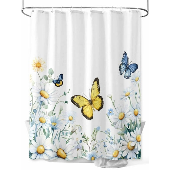 Shower Curtain Daisy Flower Shower Curtains for Bathroom, Waterproof Polyester Shower Curtain Set with Hooks, Stall Long Size 54"x78" Butterfly Floral
