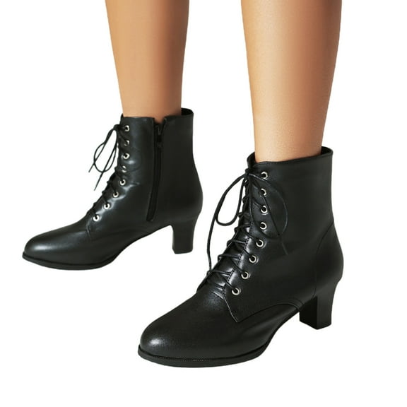 Mepaouo Womens Lace up Combat Boots Low Heel Fashion Walking Motorcycle Ankle Booties(Black,6.5)