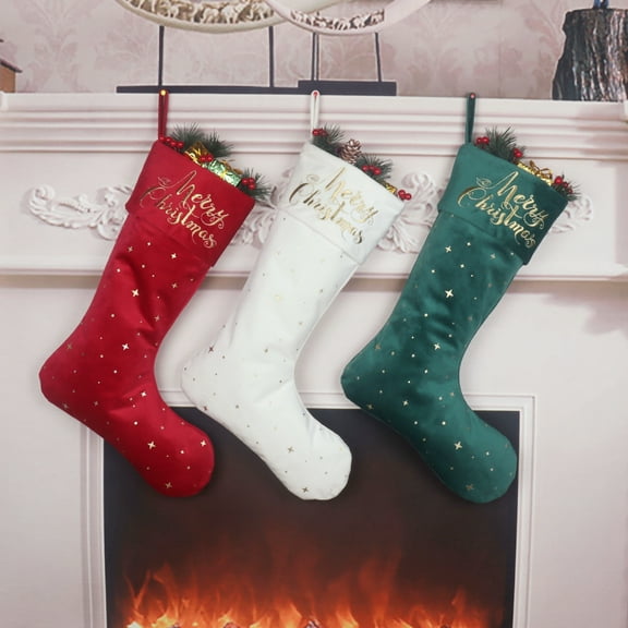 Dalrosia Merry Christmas Velvet Stocking 10 x 18 Inch Embroidery Hanging Stockings with Golden Star for Fireplace Christmas Tree Ornament Holiday Season Party Decorations