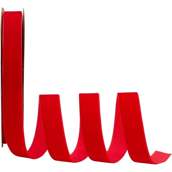 20 Yards × 1 Inch Valentine's Day Single Side Red Velvet Ribbon Satin Ribbon Roll for Wedding Gift Wrapping Hair Bows Flower Arranging Home Decorating (Red) diy