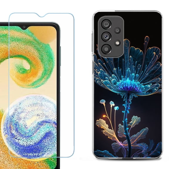 Shockproof Fashion Phone Case for Samsung Galaxy A23 5G, with Tempered Glass Screen Protector, by OneToughShield ® - Glowing Flower