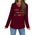 thumbnail image 2 of TWZH Women Cheers Cheers Cheers Cross Neck Long Sleeve Solid Shirt, 2 of 7