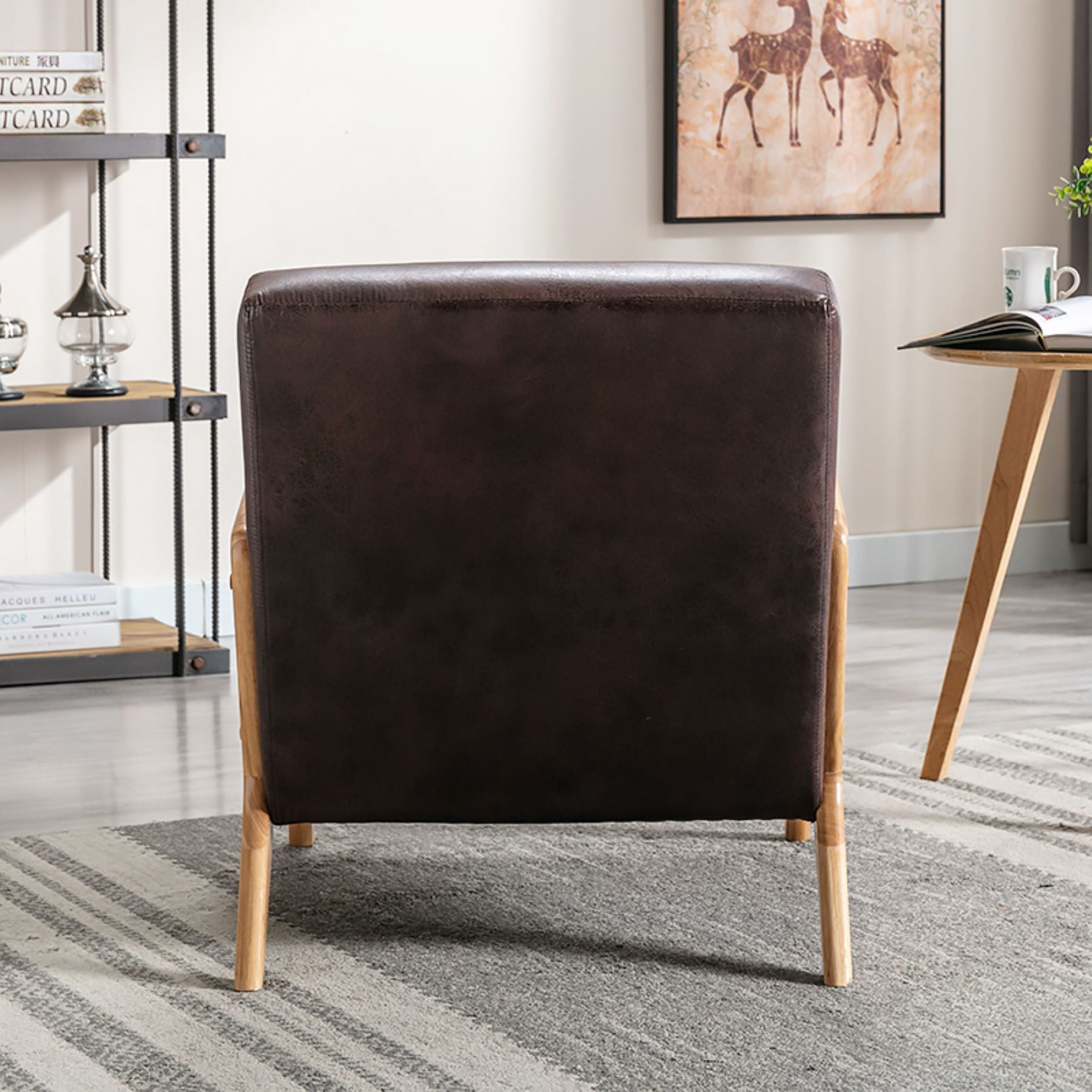 GDF Studio 32.7" Mid-Century Modern Accent Chair with Open Wood Frame, Microfiber Upholstery, Dark Brown