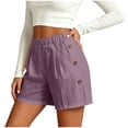 thumbnail image 5 of Women's Soft Stretch Linen-Like Elastic Waist Double Pockets Button-Up Shorts, Lightweight Casual Mid Waist with Tummy Control, Comfy Summer Pull On Bottoms for Beach Day City, 5 of 8