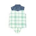 thumbnail image 5 of Bienzoe Girl's Plaid Denim Sleeveless Blouse Casual Tank Tops Green 18, 5 of 12