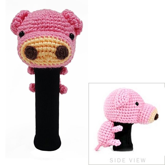 StitchHead Hand Stitched Yarn Animal Driver/Wood Head Cover - Pig