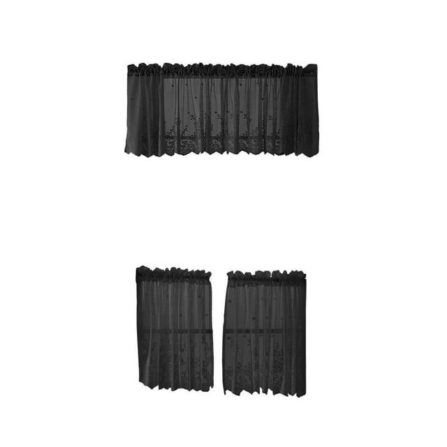 de 3 cortinas para ventana de cocina con niveles de cenefa para ventanas pequeñas, color negro_2