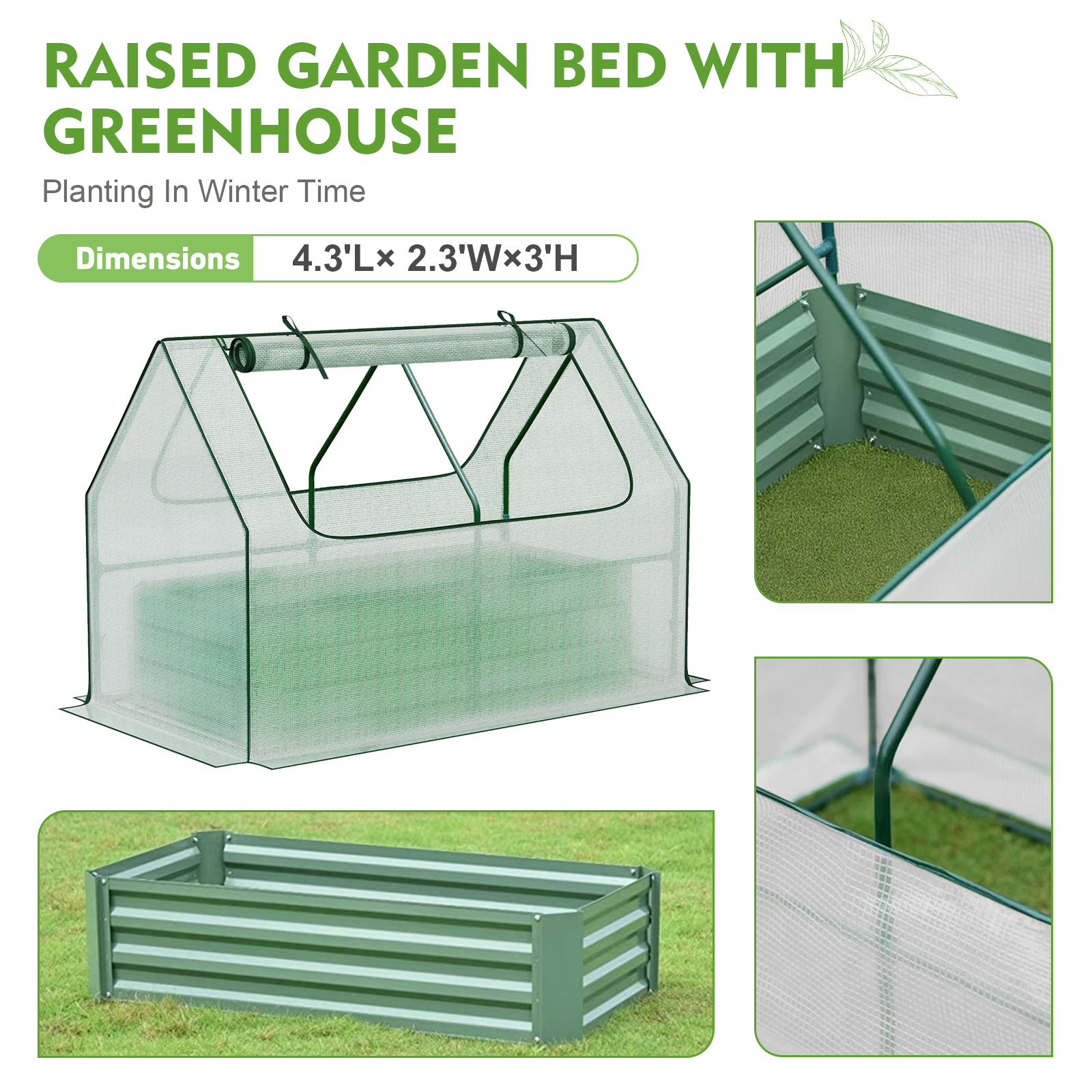 BPS Raised Garden Bed Set, 4x2x1 FT Metal Bottomless Flower Bed with PE Cover for Outdoor Planting, White