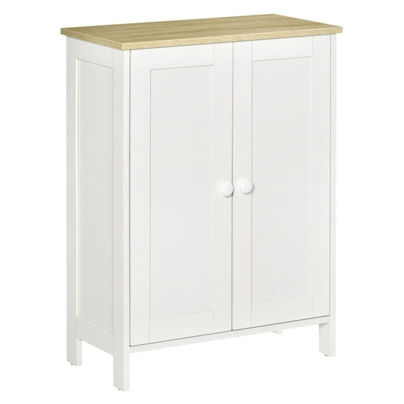 COCOKUN Storage Cabinet with Doors & 2 Adjustable Shelves, Freestanding 3-Tier Organizer for Living Room Bedroom, White