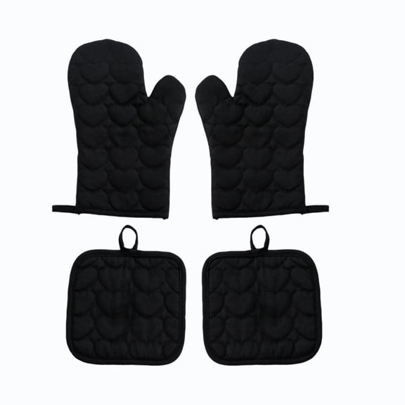 Oven Mitts and Pot Holders Set 4 Piece Heart Pattern Heat Resistant Cotton Kitchen Gloves for Baking Cooking Grilling and Serving Meals