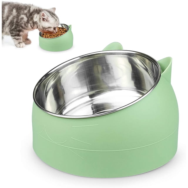 Cuenco para gatos, cuenco para comida para mascotas, cuenco inclinado de acero inoxidable para gatos, cuenco para perros pequeños, juego de cuencos de acero inoxidable para gatos de 400 ml,