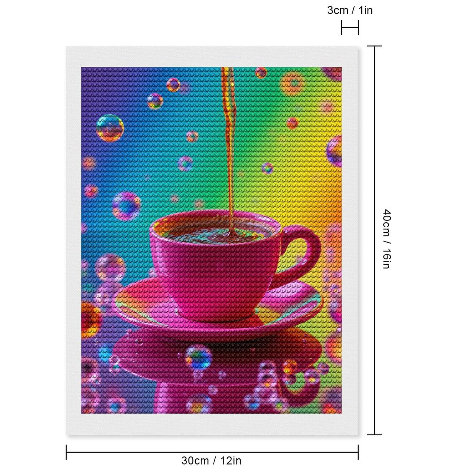 Diamond Art Kits for Adults, Pink Cup Rainbow Bubbles Coffee 5D Diamond Painting Kits for Adults Beginners, DIY Full Drill Diamond Painting, Gem Art and Crafts 12x16