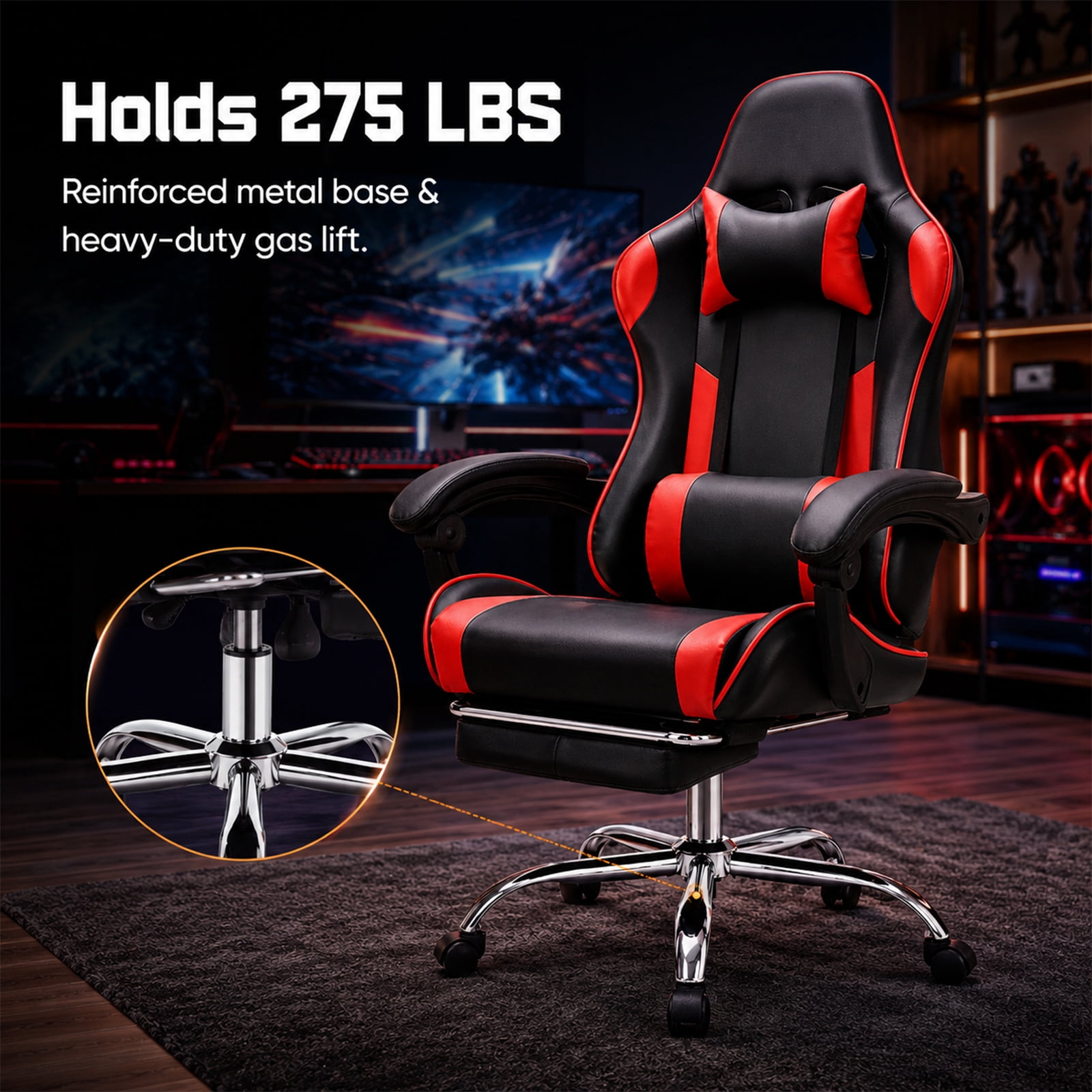Alvantor Gaming Chair, Adjustable Backrest and Height, Ergonomic Computer Chair with Footrest and Lumbar Support, 275lb Capacity
