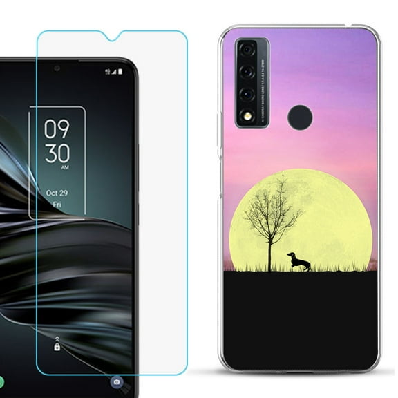 Slim-Fit Fashion Phone Case for TCL 20 XE, with Tempered Glass Screen Protector, by OneToughShield ® - Moonlight Dachshund