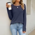 thumbnail image 4 of CHGBMOK Womens Crew Neck Tops Long Sleeve Hollow Lace Shoulder Shirts Soft Knit Blouses Office Layering Basic Daily Wear Tops, 4 of 8
