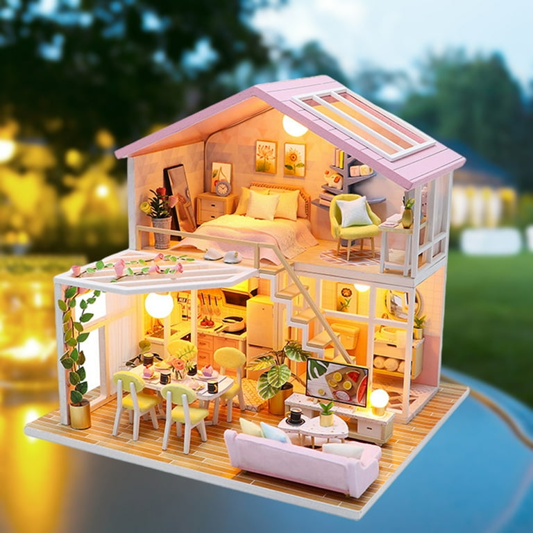Miniature Dollhouse With Furniture Wooden Romantic Modern Cottage