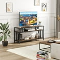 thumbnail image 3 of Garvee 65" TV Stand for TVs up to 75", Entertainment Center with 3-Tier Open Storage Shelves, Media Console Table with Quadruple-Tube Support for Living Room, Rustic Brown, 3 of 4