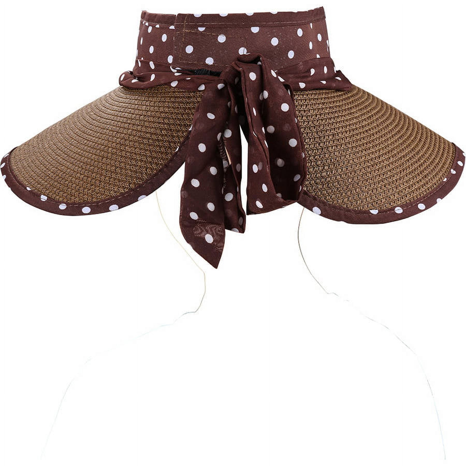 Women's and Girl's Polka Dot Straw Visor Sun Hat