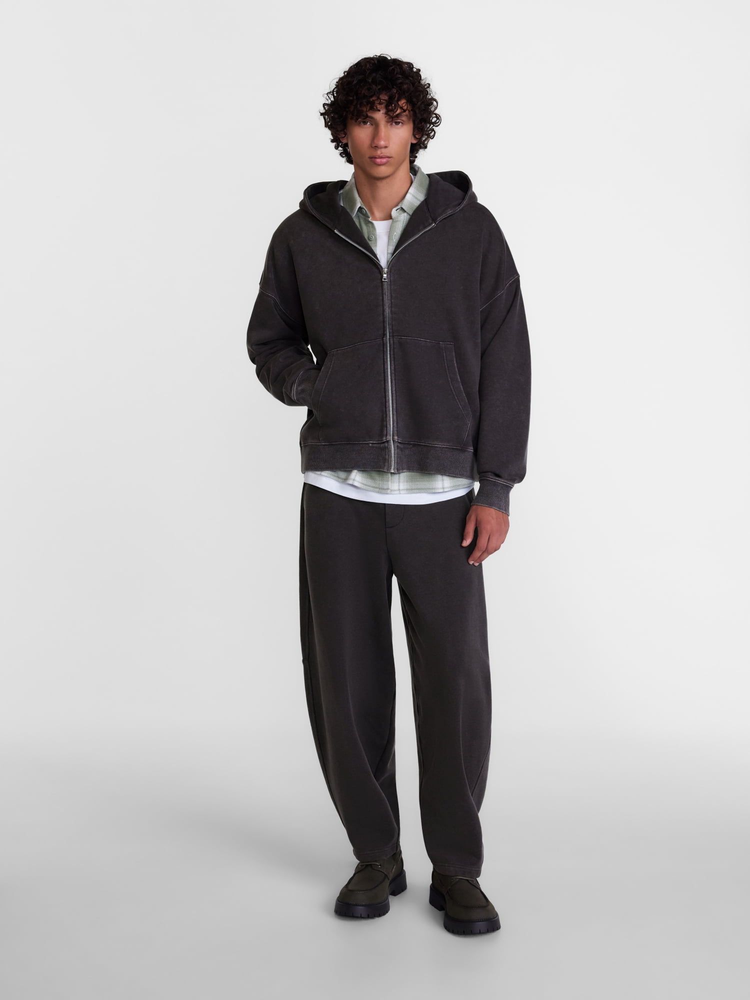 No Boundaries Boxy Fit Heavyweight Fleece Full Zip Hoodie Sweatshirt, Men's Sizes XS-3XL