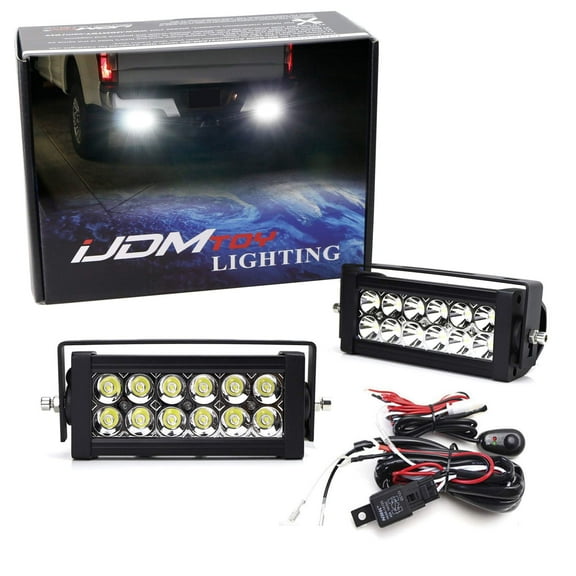 Rear Bumper Mount Searchlight Reverse LED Light Bars For 2008-up Chevy Silverado GMC Sierra 1500 2500 3500, (2) 36W LED Lightbars, Bumper Frame Mount Brackets & On-Off Switch Wiring