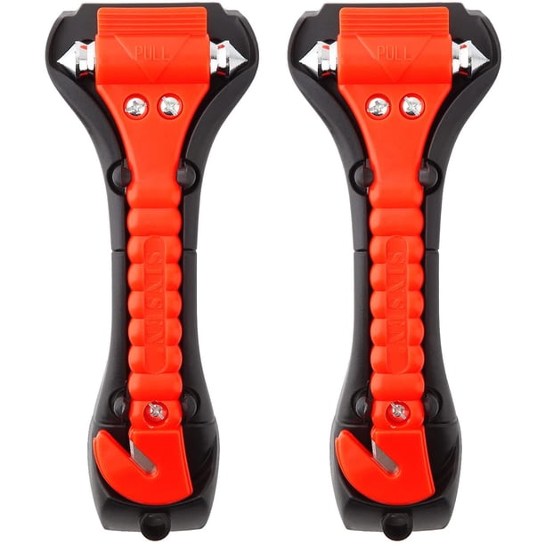 Martillo de seguridad para automóvil, paquete de 2 herramientas de escape de emergencia para automóvil, martillo para ventana de automóvil y cortador de cinturón de seguridad, escape 2 en 1 para herra