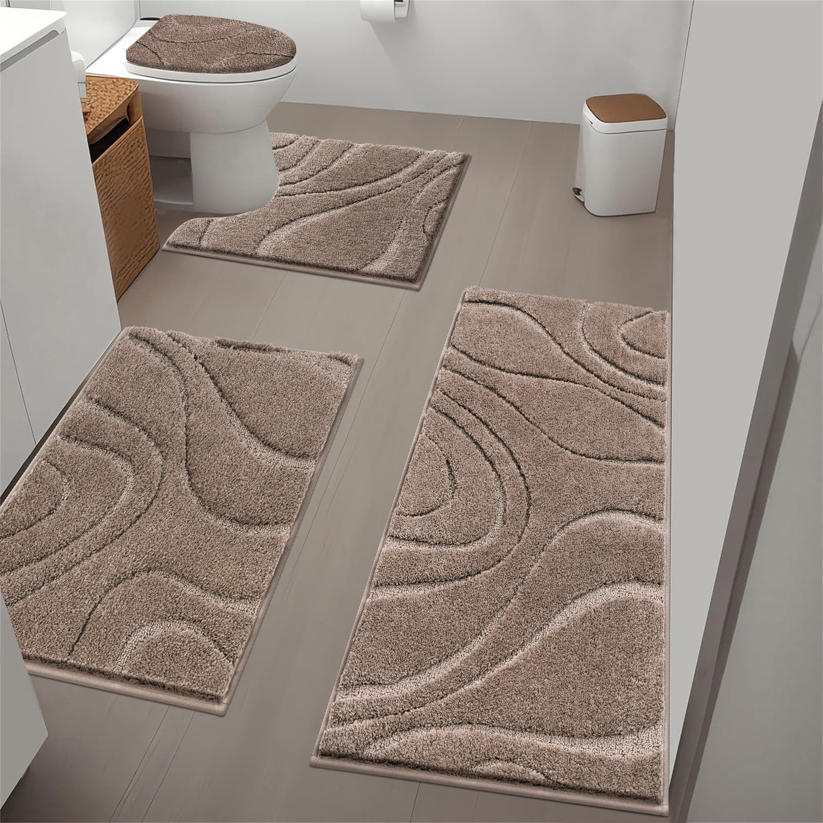 Ileading Bathroom Rugs Sets 4 Piece, Super Soft and Absorbent Non Slip Microfiber Toilet Bathroom Mats