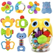 HANMUN Baby Rattle Set 12pcs with Storage Box - Newborn Baby Toys Rattles and Teethers - Developmental Baby Sensory Toys for Girls Boys - Teething Toys for Baby 0-3-6-9-12 Months