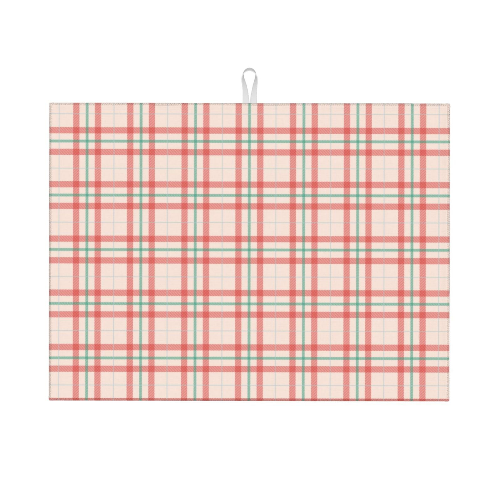 Microfiber Drying Mat, Classic Plaid Red Pink Dish Drying Mat for