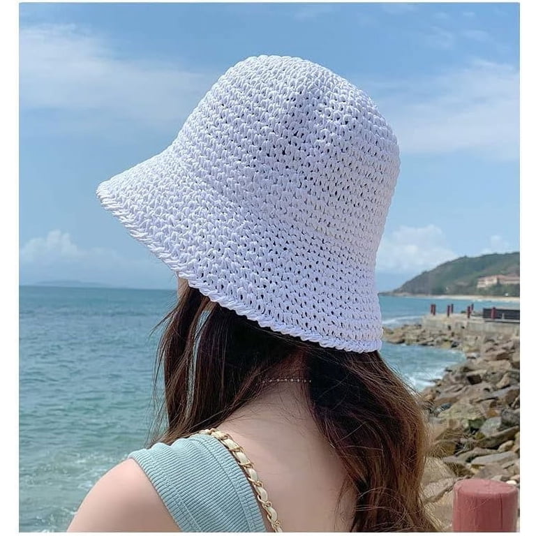 Straw Woven Bucket Hat Foldable Sun Hat Beach Fishing Cap Amazon.com: Womens Straw Sun Hat Floral Woven Bucket Hat  main image 2