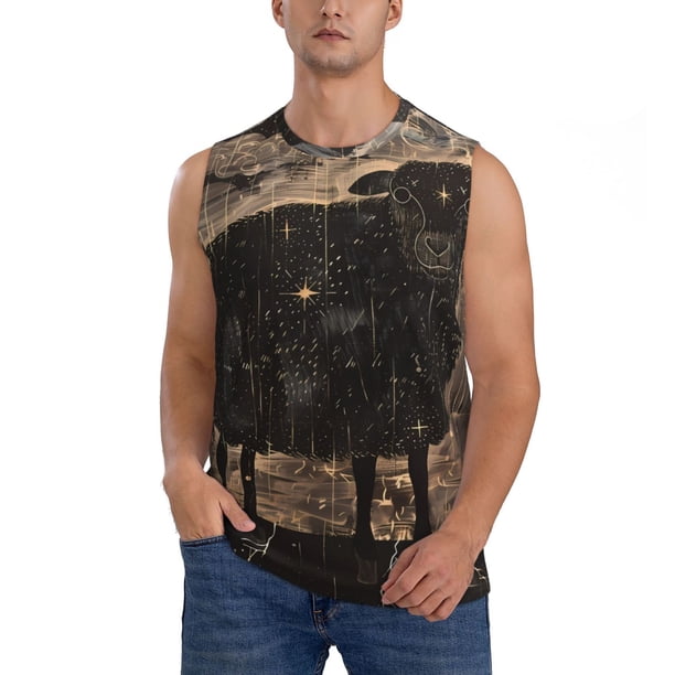 Fotbe Starry Night Black Sheep Men's Camiseta sin Mangas Estampada para Hombres, Playera Casual para Gimnasio, Entrenamiento, Playa-Medium
