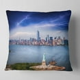 thumbnail image 2 of Designart Statue of Liberty and Skyline - Cityscape Photo Throw Pillow - 16x16, 2 of 5