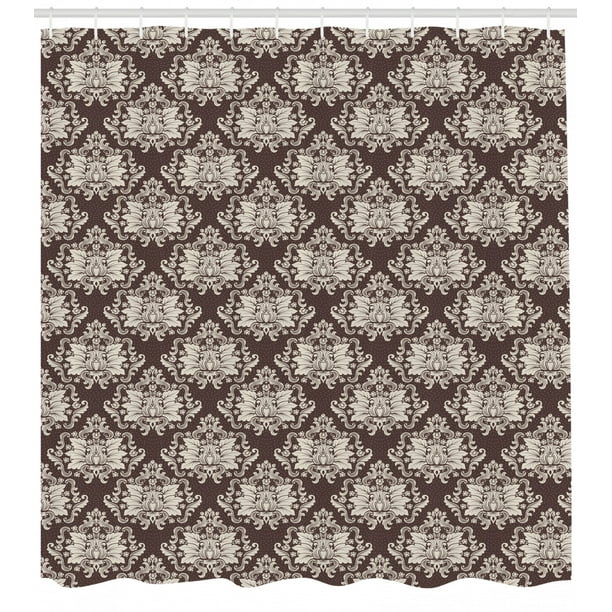 Damask Shower Curtain Victorian Floral Pattern With Blooming Foliage Leaves On Dark Toned Backdrop Fabric Bathroom Set With Hooks 69w X 75l Inches Long Brown And Beige By Ambesonne Walmart Com