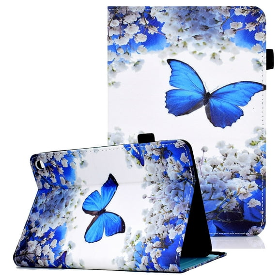Allytech Folio Case for Kindle Fire HD 10 Tablet(Only Compatible with 11th Gen 2021), Premium PU Leather Drop Proof Slim Fit Stand Card Slots Elastic Band Case with Auto Wake Sleep, Blue Butterfly
