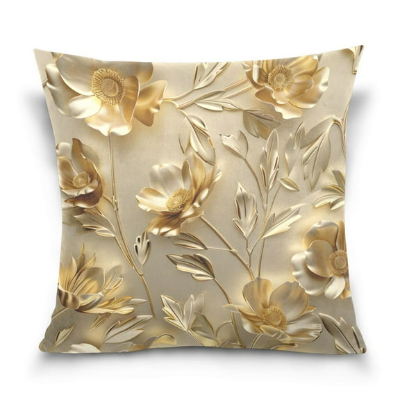 Luxury Gold Flower Throw Pillow Covers Couch Pillowcases Decor for Bed Sofa 18" x 18"