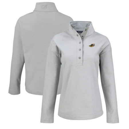 Women s Cutter & Buck Gray Akron RubberDucks Hunts Point Eco Textured Fleece Recycled Half-Snap Sweatshirt