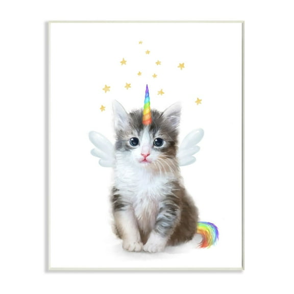 Stupell Industries Unicorn Kitten Fantasy Feline Rainbow Horn Design Graphic Art Unframed Art Print Wall Art, 10x15, by Ziwei Li