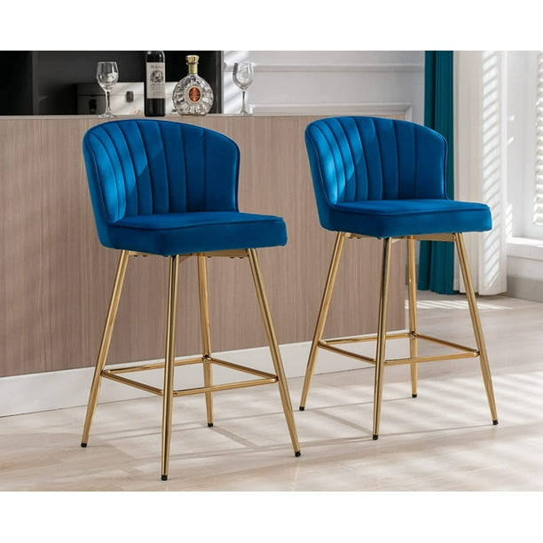 Navy Blue Velvet Fabric Upholstered Rose Gold Finished 4Piece Bar