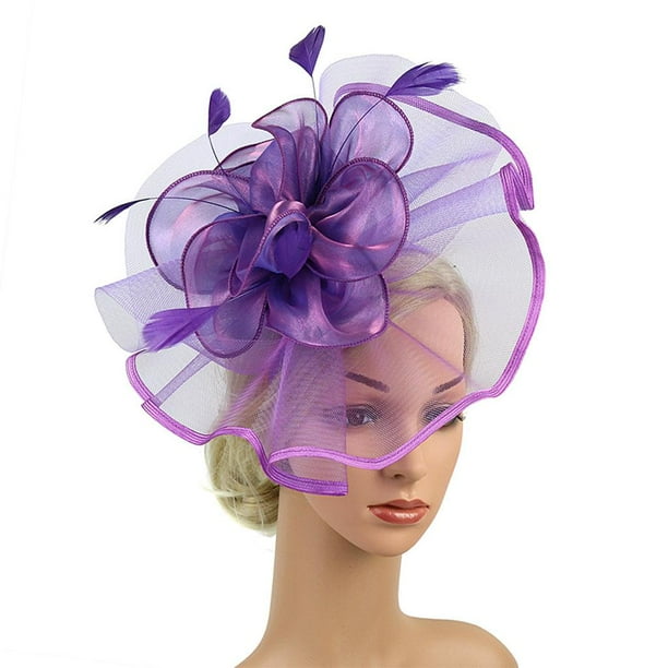Diadema de plumas con , diadema de flores, diadema para el cabello, diadema para cóctel, joyería Púrpura