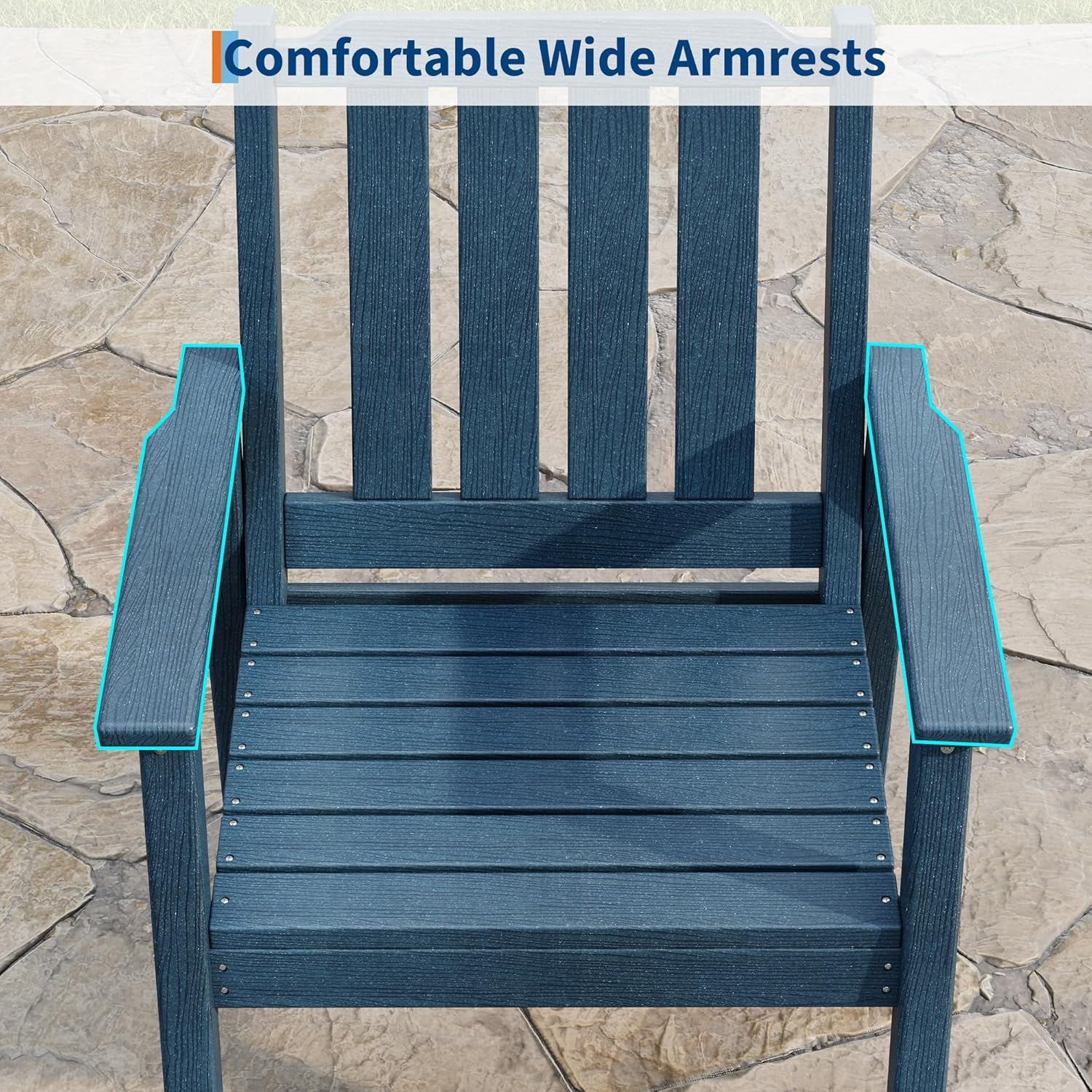 EliteEdge Set of 2 23.9" Wide HDPE Patio Dining Chairs, 650LBS Capacity All-Weather Armchairs with Slatted Seat, Heavy Duty Modern for Garden, Poolside, Deck,Blue